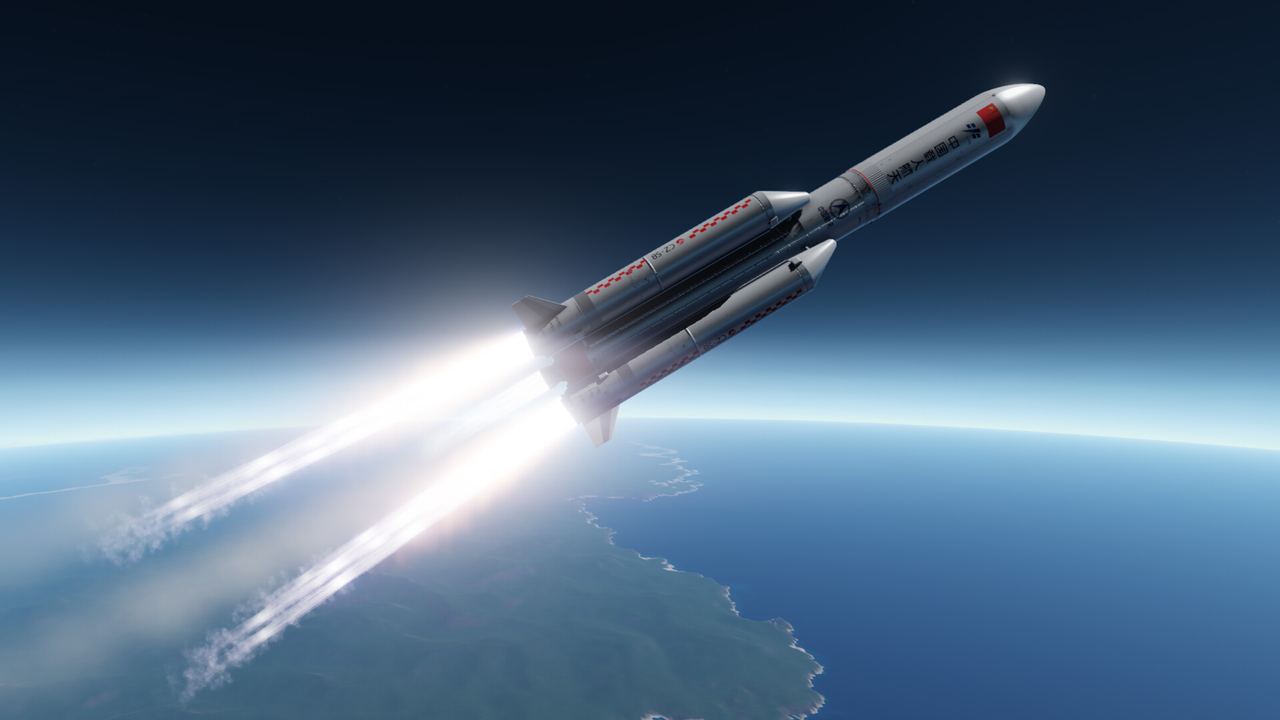 A rocket's boosters firing above the clouds in Juno: New Origins